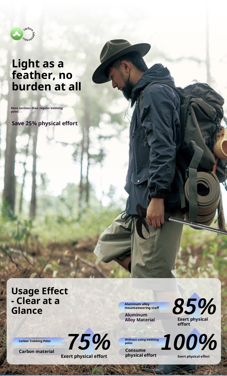 001 Fornitura diretta in fibra di carbonio ultraleggero telescopico escursionismo leggero portatile all'aperto arrampicata trekking pieghevole_voghion.com