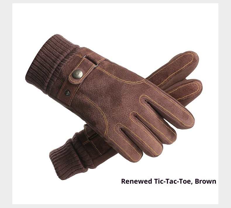 001 Pigskin Genuine Leather Ski Gloves For Men, Autumn And Winter Outdoor Riding Motorcycle Windproof Non-slip Fleece-lined_voghion.com