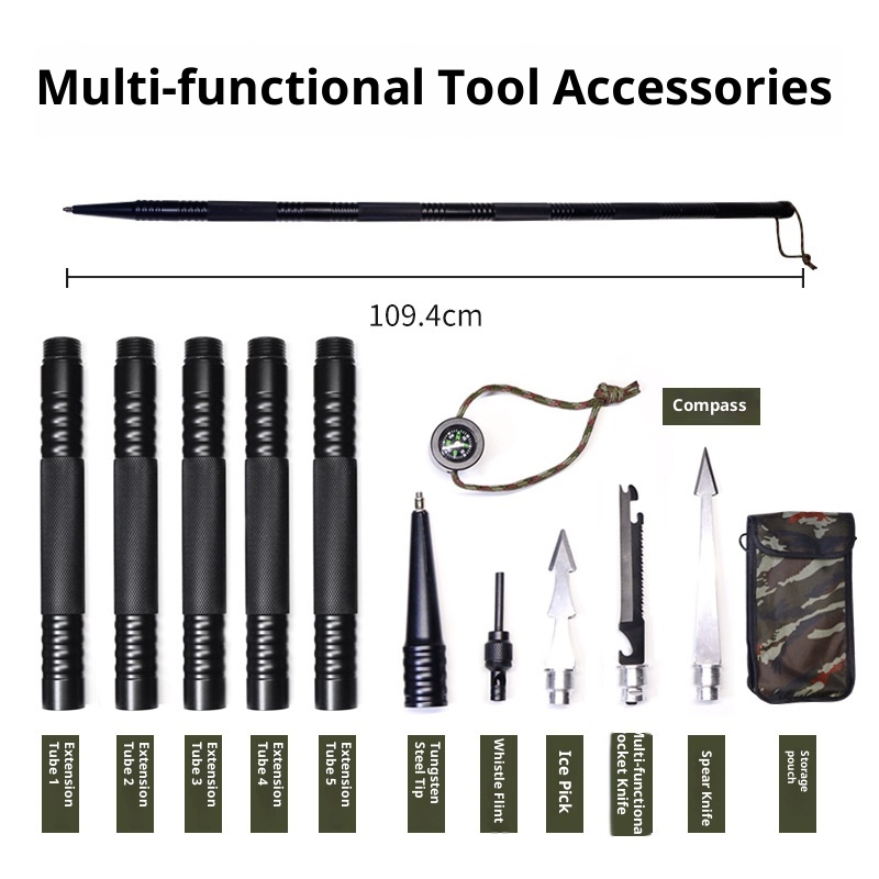 001 Neues Outdoor-Zubehör Multi-Set Funktionelle Trekkingstöcke Aluminiumlegierung Feldstöcke Live-Übertragung Klettern_voghion.com