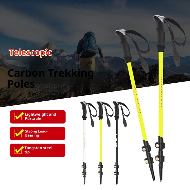 001 Factory Direct Supply Carbon Fiber Ultra-light Telescopic Trekking Walking Stick Outdoor Climbing Hiking Folding Pole_voghion.com
