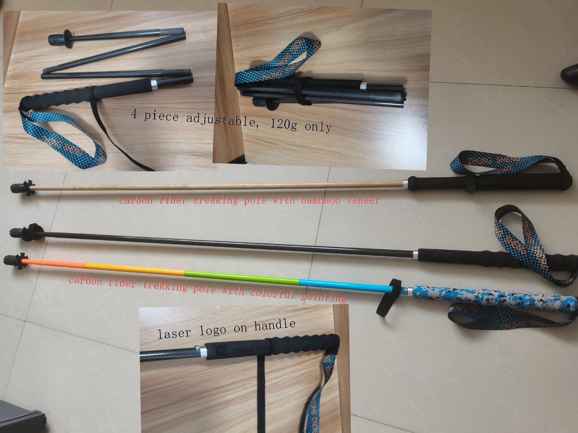 001 Bastone da trekking pieghevole a cinque sezioni in fibra di carbonio ad alto modulo ultraleggero, fornitura diretta dalla fabbrica_voghion.com