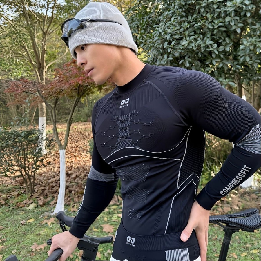 001 Herren Schnelltrocknende Skijacke Winter Outdoor Radfahren Laufen Bergsteigen Sport Funktionelle Kompressions-Baselayer_voghion.com