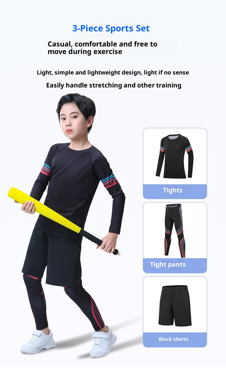 001 Children's Compression Training Suit Basketball Quick-Dry Sports Set Boys Running Fitness Yoga Thin Clothing_voghion.com