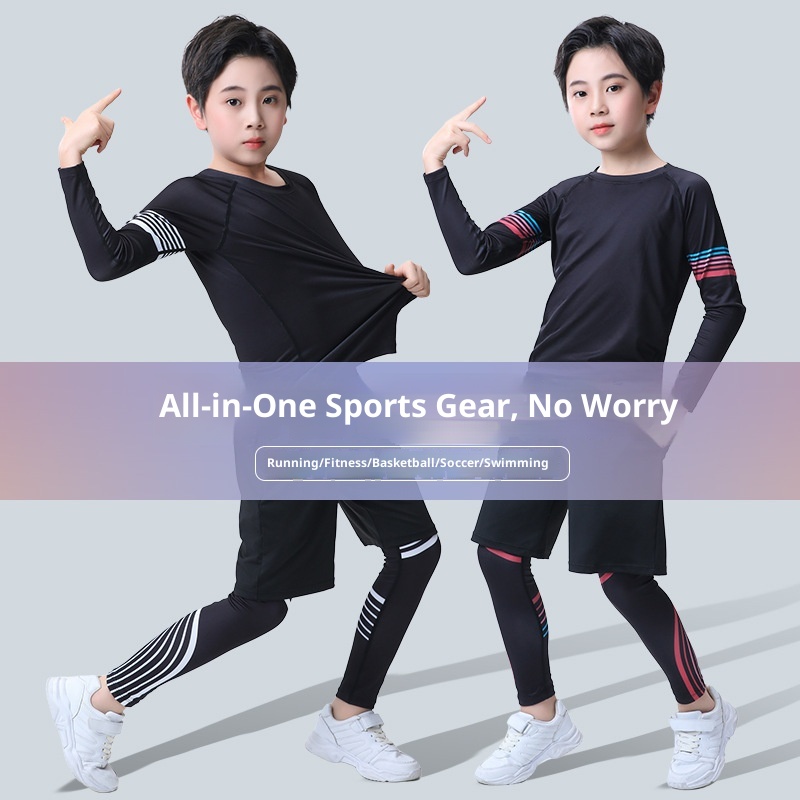 001 Children's Compression Training Suit Basketball Quick-Dry Sports Set Boys Running Fitness Yoga Thin Clothing_voghion.com