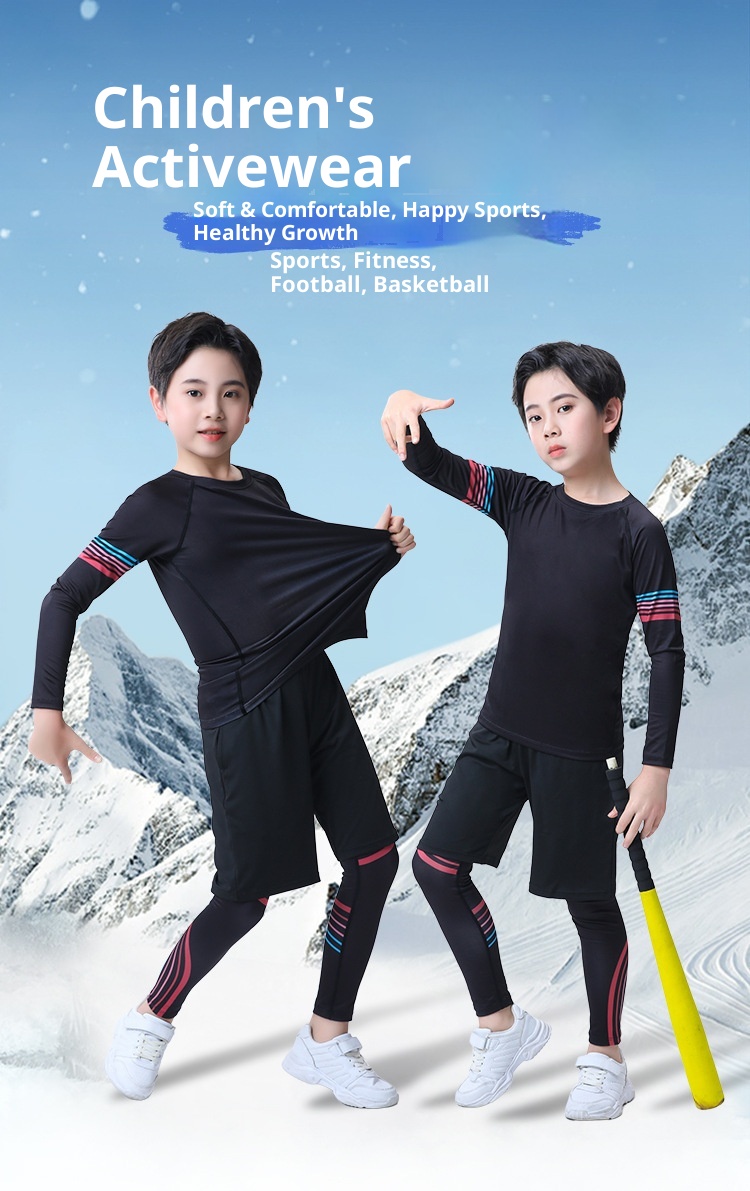 001 Children's Compression Training Suit Basketball Quick-Dry Sports Set Boys Running Fitness Yoga Thin Clothing_voghion.com