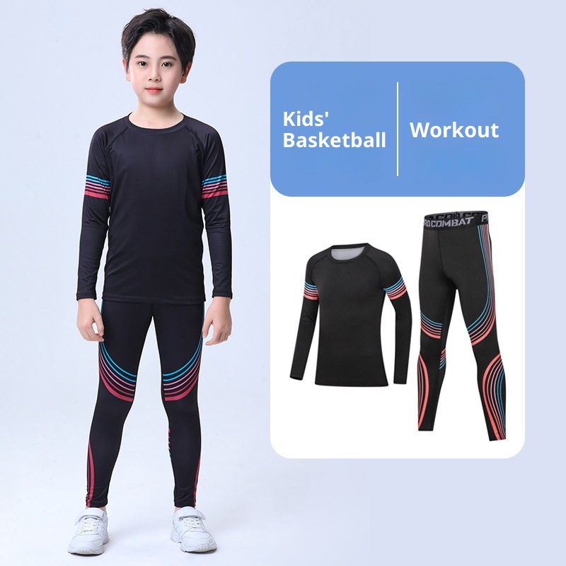 001 Children's Compression Training Suit Basketball Quick-Dry Sports Set Boys Running Fitness Yoga Thin Clothing_voghion.com