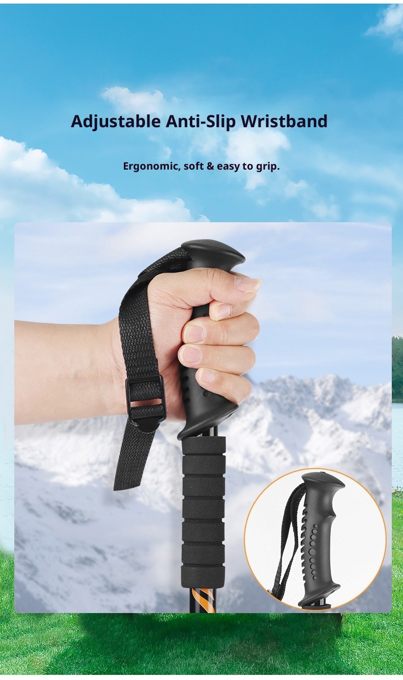 001 Bastone da trekking per esterni, tre sezioni, telescopico in lega di alluminio, bastone da trekking per anziani, antiscivolo, assorbimento degli urti, camminata_voghion.com