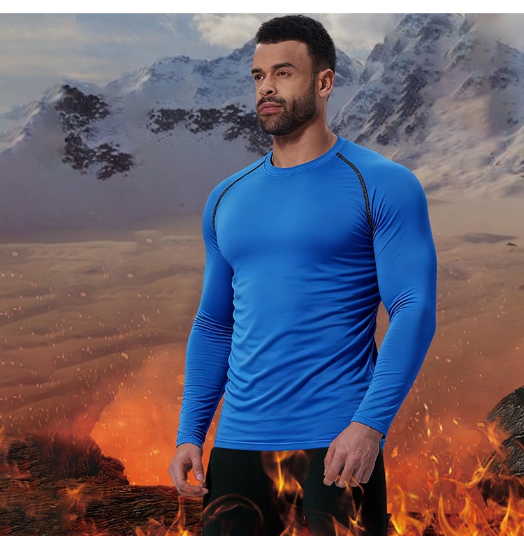 001 Completo sportivo foderato in pile per uomo, autunno inverno, per attività all'aperto, sci, corsa, asciugatura rapida, strato di base termico attillato_voghion.com