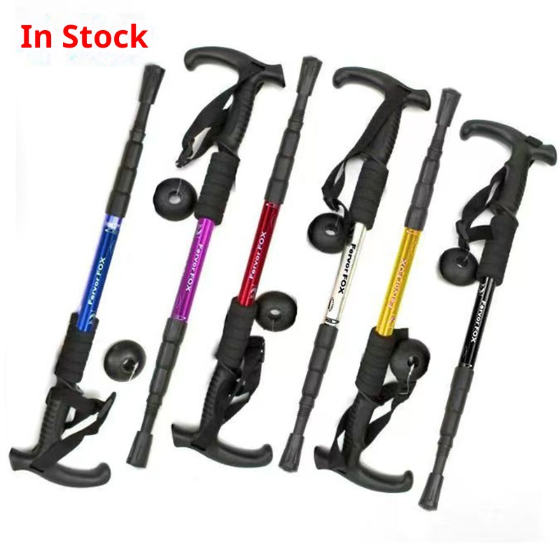 001 Telescopic Four-Section Three-Section Aluminum Alloy Elderly Shock Absorption Ultra-Light Straight Curved Handle Hiking_voghion.com