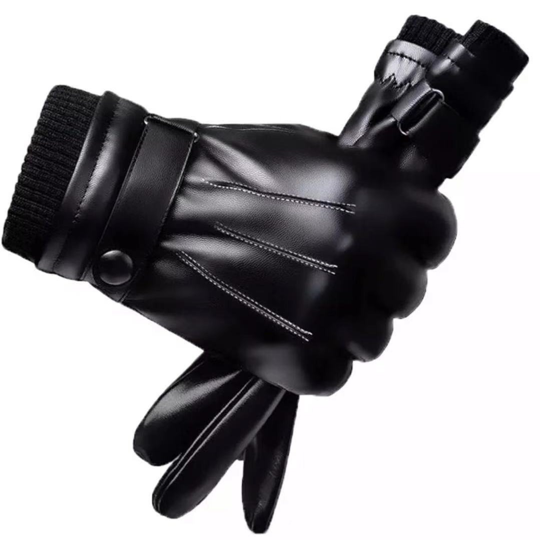 001 Warm Touchscreen Leather For Men Winter Outdoor Windproof Cold-Proof Cycling Fleece-Lined Thickened Motorcycle Gloves_voghion.com