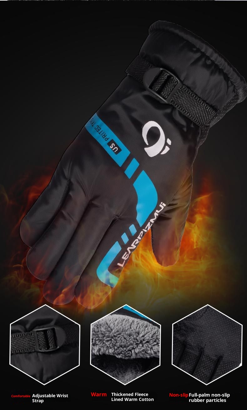 001 Winter Warm Men's Gloves For Cycling Skiing, Fleece-Lined, Thickened, Windproof, Non-Slip, Motorcycle, Electric Scooter,_voghion.com