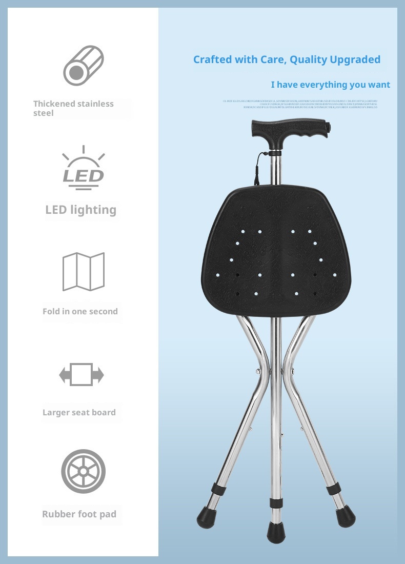 001 Bastone da passeggio portatile per anziani, multifunzionale, con seduta allargata, sgabello in canna, illuminazione in acciaio inossidabile ispessito_voghion.com