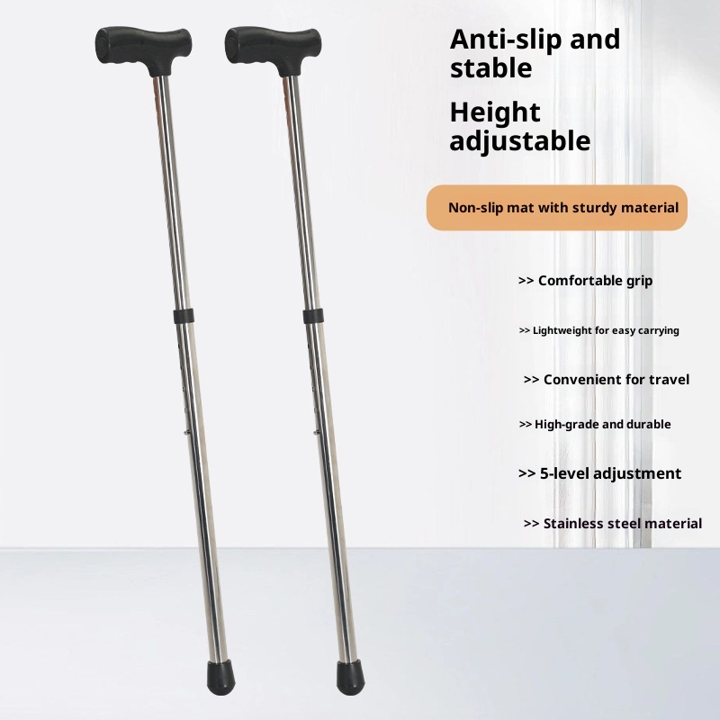 001 Bastone da passeggio telescopico antiscivolo regolabile per esterni in acciaio inossidabile per uso domestico per anziani disponibile all'ingrosso_voghion.com