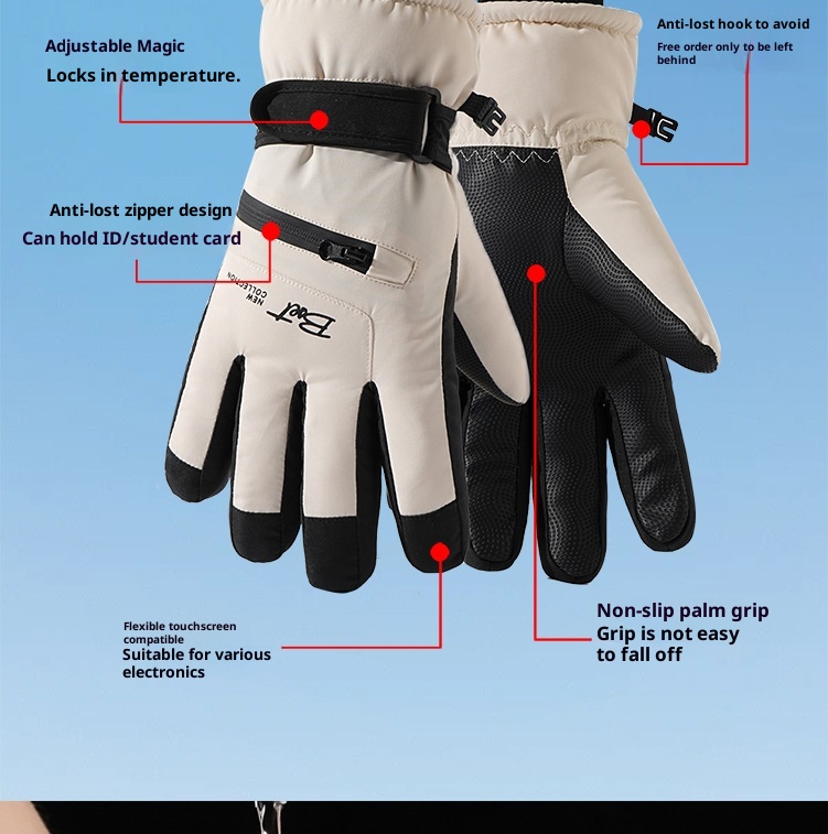 001 Women's Winter Ski Gloves, Warm, Touchscreen, Cold-Proof, Snow Play, Water-Resistant, Thickened, Fleece-Lined, Cycling,_voghion.com