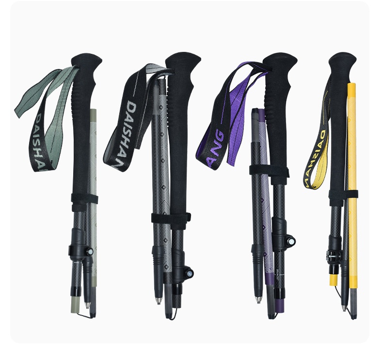 Bâtons de randonnée professionnels pliables et télescopiques 001 3K, ultra-légers, en fibre de carbone, pour le trail et la course à pied. Verrouillage externe._voghion.com