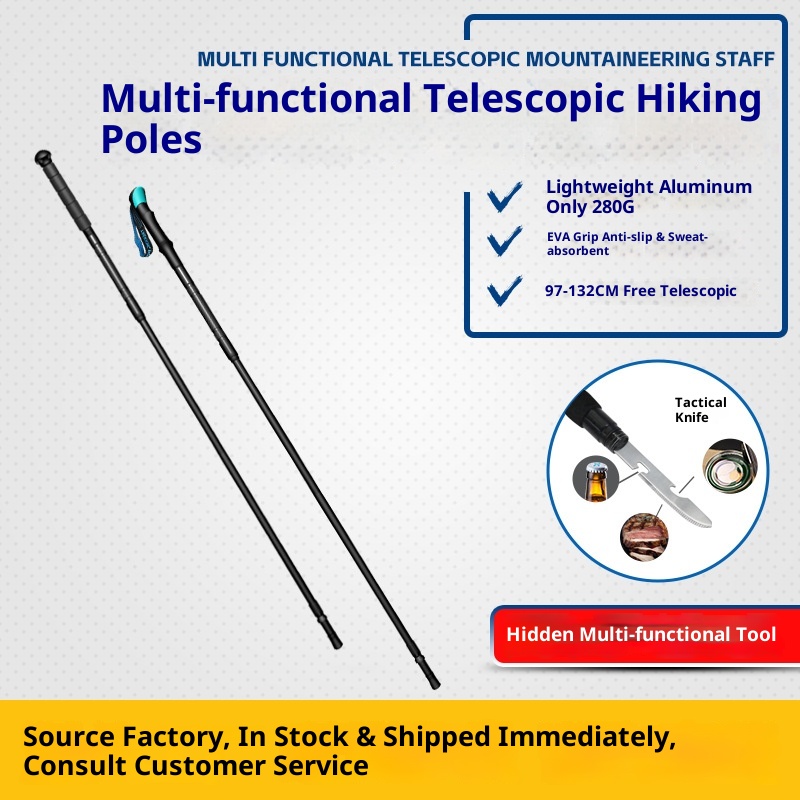 001 Bastone da trekking pieghevole in lega di alluminio leggero telescopico per esterni, antiscivolo_voghion.com