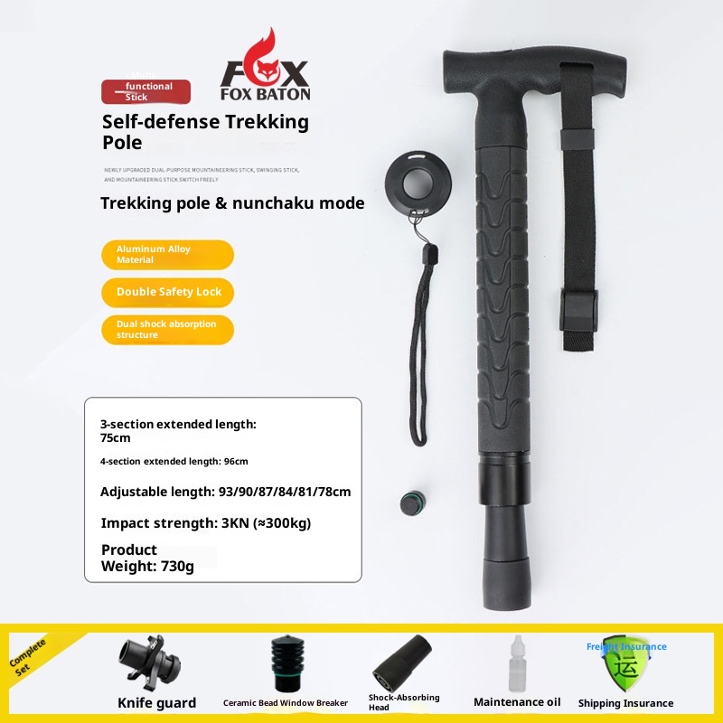001 Bastone da trekking Fox Bastone da passeggio per autodifesa professionale per escursioni all'aperto, multifunzionale, in lega di alluminio retrattile_voghion.com
