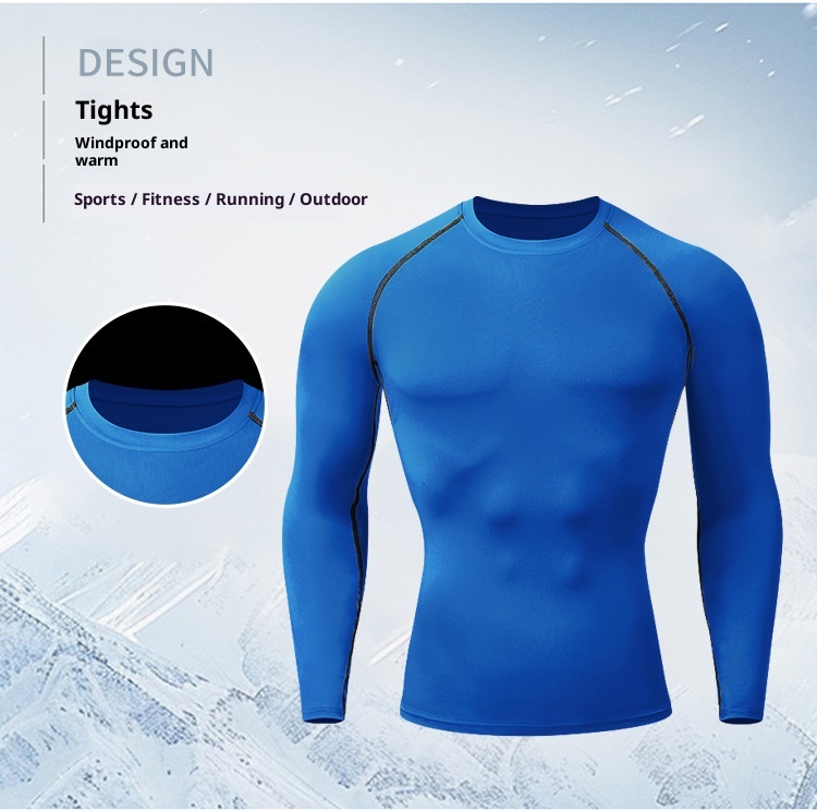 001 Completo sportivo foderato in pile per uomo, autunno inverno, per attività all'aperto, sci, corsa, asciugatura rapida, strato di base termico attillato_voghion.com