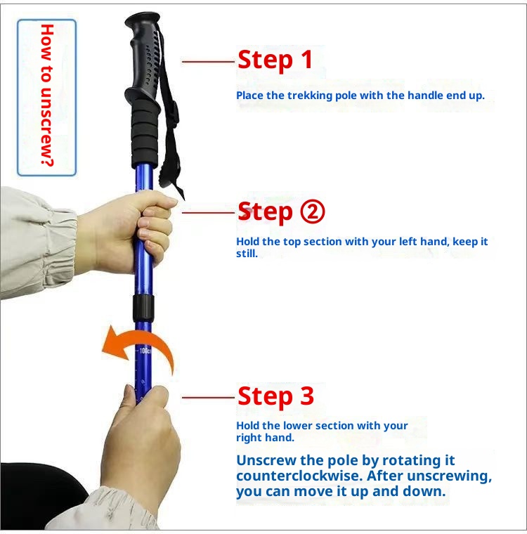 001 Outdoor Travel Climbing Multi-Functional Retractable Walking Stick Hiking Trail Three-Section Four-Section Ultra-Light_voghion.com