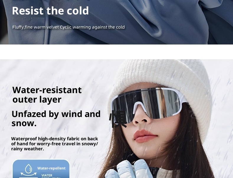 Gants de ski ActiveGo pour femmes, collection hiver 2025, doublés polaire, chauds et épais, résistants au froid, imperméables et compatibles écrans tactiles._voghion.com