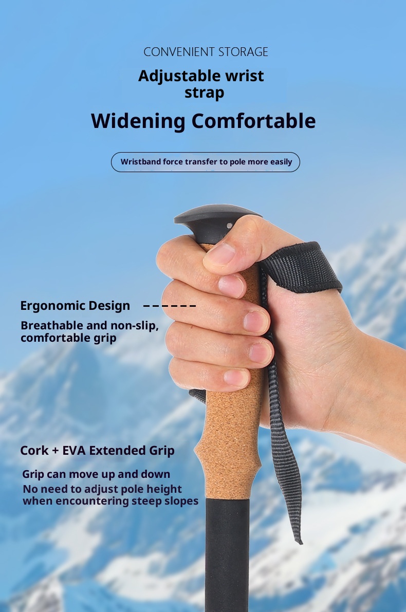 001 7075 Bastone da trekking per esterni in lega di alluminio, ultraleggero, retrattile, portatile, con bloccaggio_voghion.com