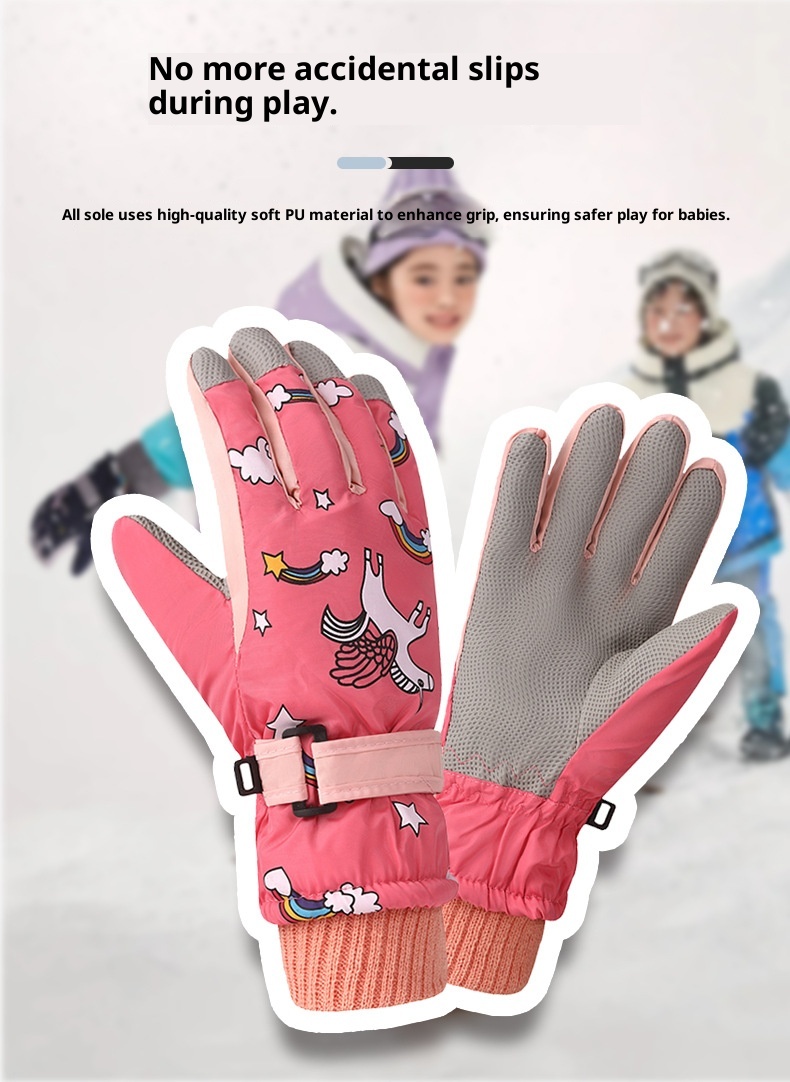 001 Kinder-Skihandschuhe, Winter, Fleece-gefüttert, dick, rutschfest, für Jungen und Mädchen, speziell für grenzüberschreitende Einsätze, wasserabweisend_voghion.com