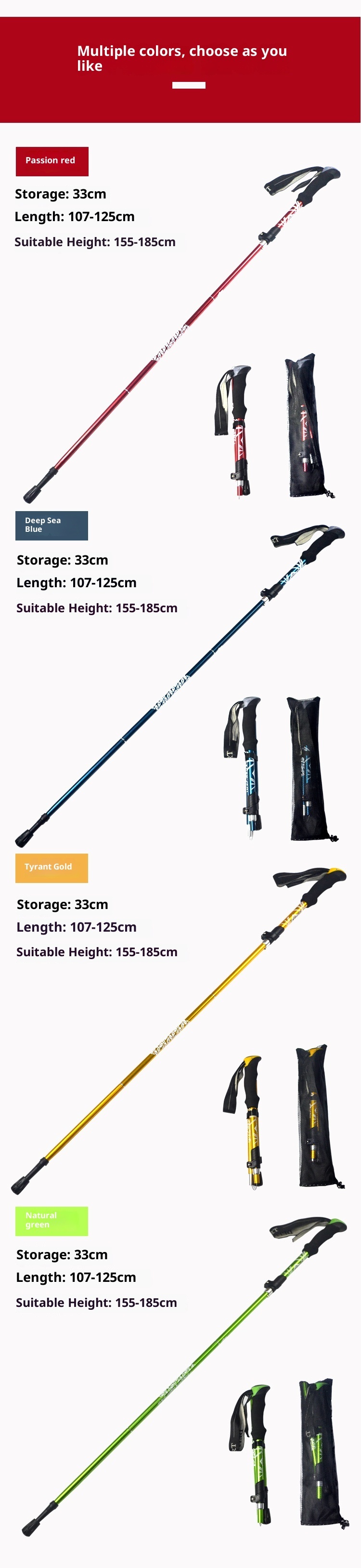 001 Lega di alluminio pieghevole ultraleggero ultra-corto telescopico bastone da trekking per esterni escursionismo arrampicata bastone da passeggio 5_voghion.com