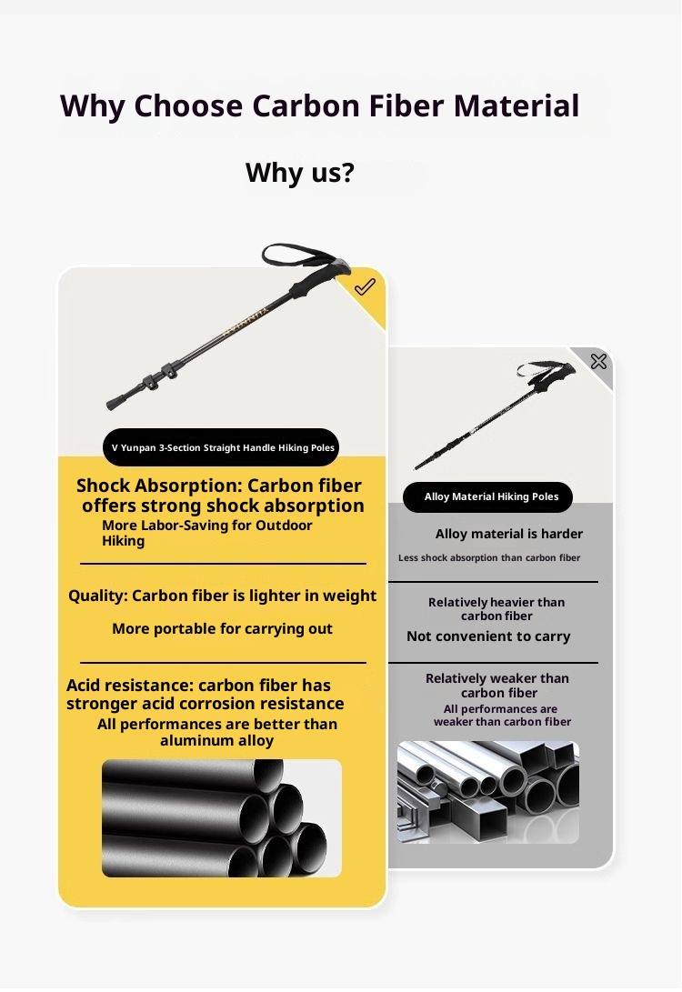 001 Fiber Trekking Pole Professional Climbing Outdoor Walking Carbon Ultra-light Telescopic Anti-slip Stick For Children_voghion.com