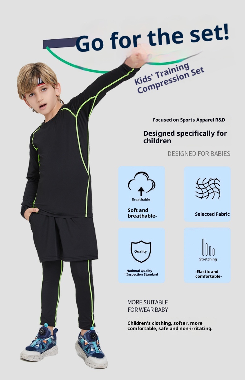 001 Children's Compression Training Suit Boys Basketball High Elastic Quick-Dry Long Sleeve Physical Fitness Football Sports_voghion.com