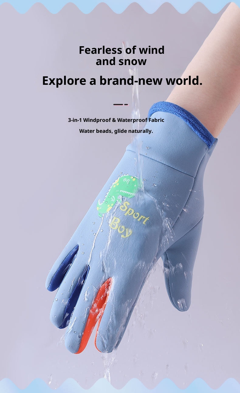001 Winter Children's Warm Gloves Windproof Water-Resistant Boys And Girls Skiing Snow Play Fleece-Lined Cycling Outdoor_voghion.com