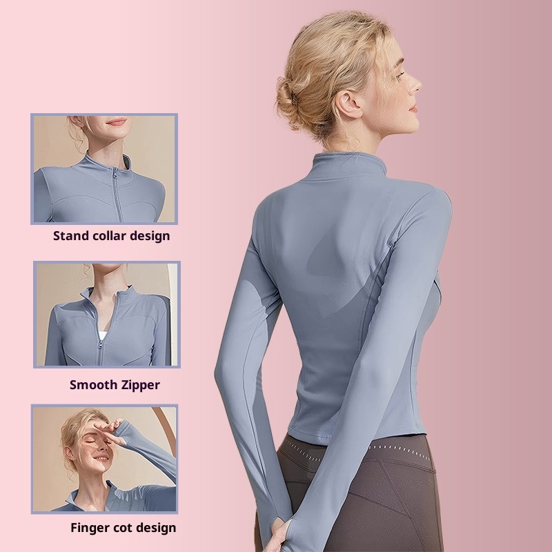001 Lulu Yoga Giacca sportiva aderente, traspirante, ad asciugatura rapida, con colletto alto, vestibilità slim e dimagrante, per allenamento, ad alta elasticità_voghion.com