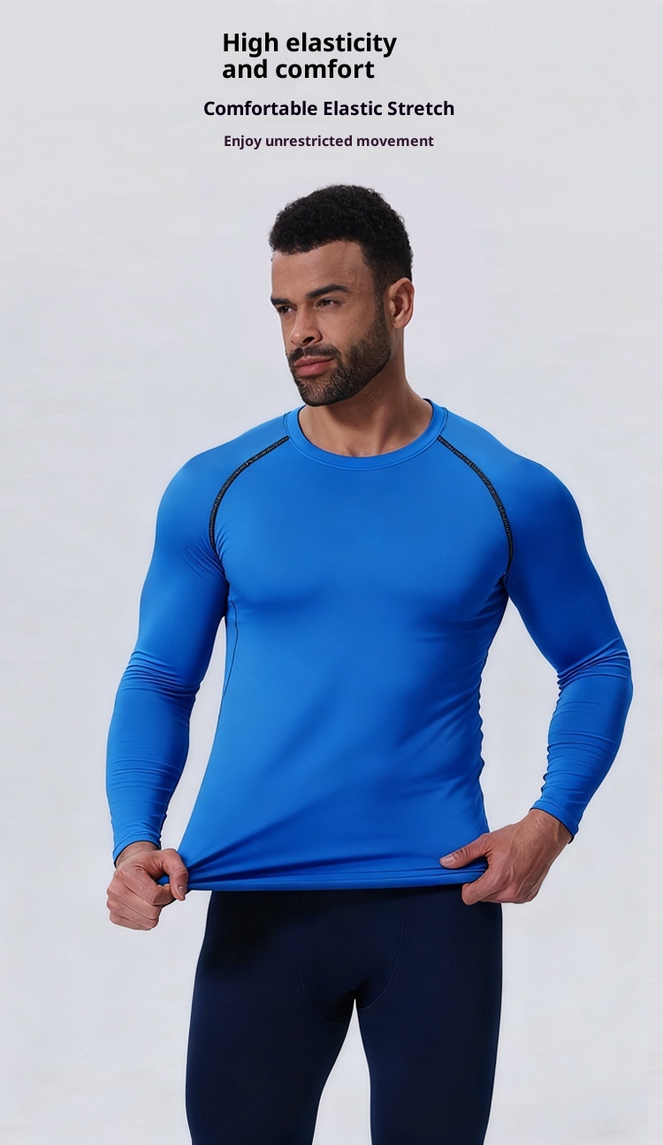 001 Completo sportivo foderato in pile per uomo, autunno inverno, per attività all'aperto, sci, corsa, asciugatura rapida, strato di base termico attillato_voghion.com