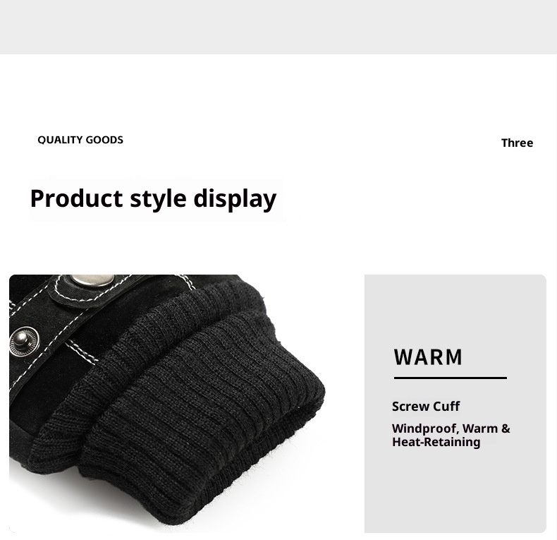 001 Pigskin Genuine Leather Ski Gloves For Men, Autumn And Winter Outdoor Riding Motorcycle Windproof Non-slip Fleece-lined_voghion.com