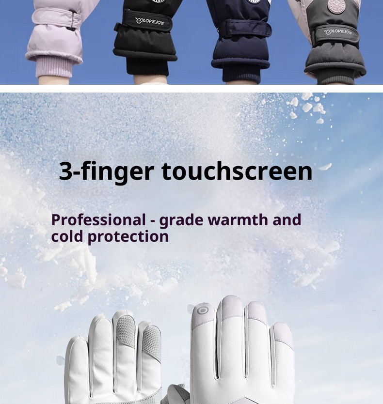 001 Winter Ski Warm Fleece Lined Thickened Waterproof Windproof Touchscreen Curved Finger Outdoor Cycling Riding Gloves_voghion.com