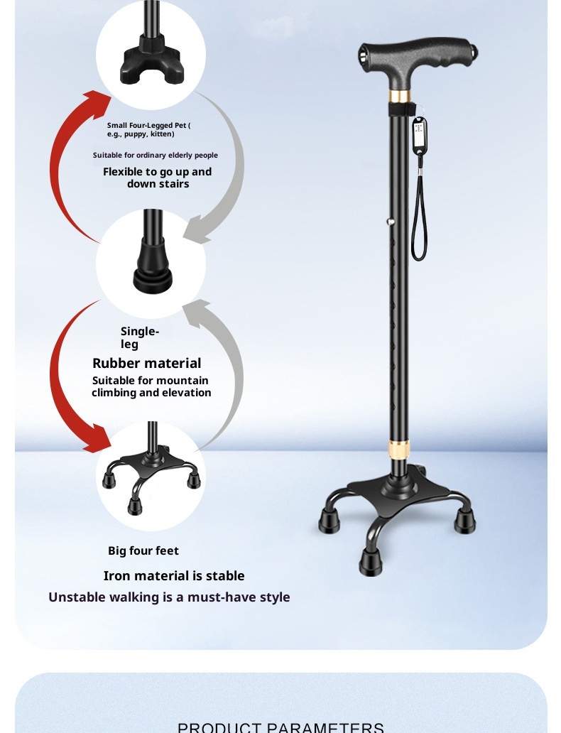 001 Elderly Telescopic Four-Legged For Seniors Special Armrest Cane Lightweight Multifunctional Non-Slip Walking Stick_voghion.com