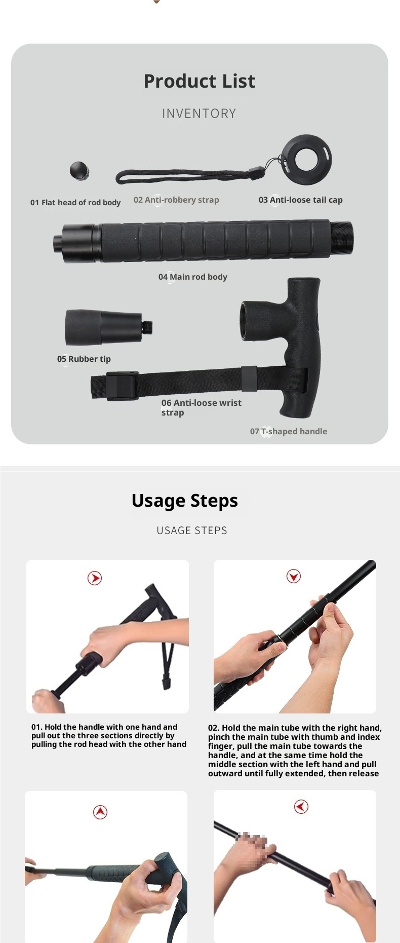 001 Bastone da trekking Fox Bastone da passeggio per autodifesa professionale per escursioni all'aperto, multifunzionale, in lega di alluminio retrattile_voghion.com