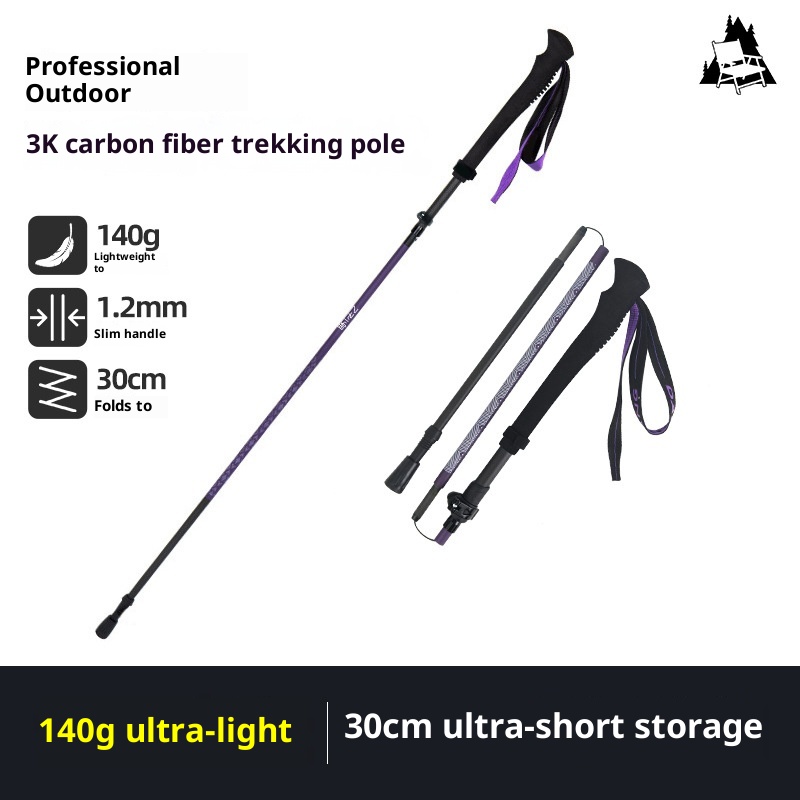 Bâtons de randonnée professionnels pliables et télescopiques 001 3K, ultra-légers, en fibre de carbone, pour le trail et la course à pied. Verrouillage externe._voghion.com