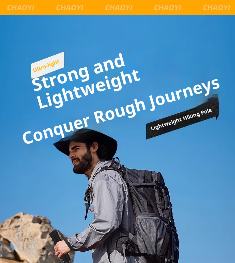 001 Aluminum Alloy Three-Section Straight Handle Trekking Pole Telescopic Walking Stick Professional Outdoor Hiking Cane_voghion.com