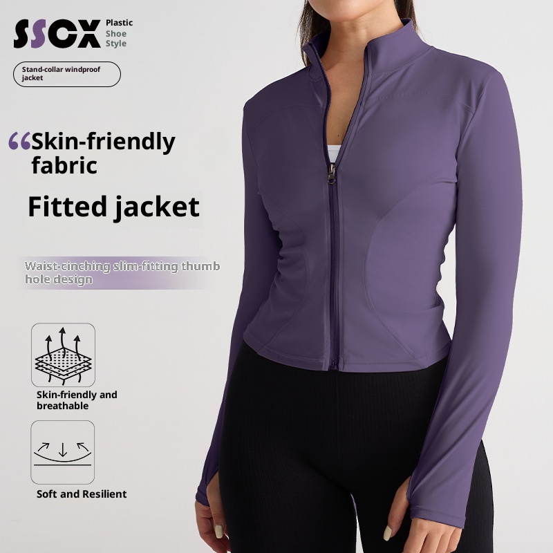 001 Giacca elasticizzata alta Abbigliamento fitness Top Autunno Inverno Collo alto Cerniera Abbigliamento sportivo Corsa Slim Fit Manica lunga Yoga_voghion.com