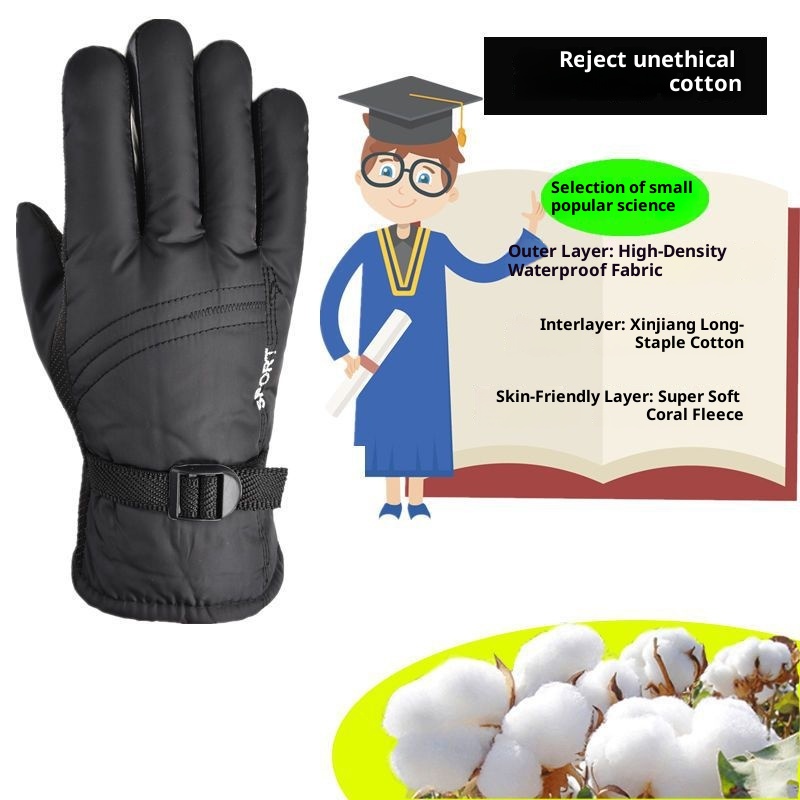 001 Herren-Skihandschuhe aus gefütterter, dicker Baumwolle, warm, winddicht, kältebeständig, wasserdicht, ideal für Studenten, Radfahrer, Motorradfahrer und den Winter._voghion.com