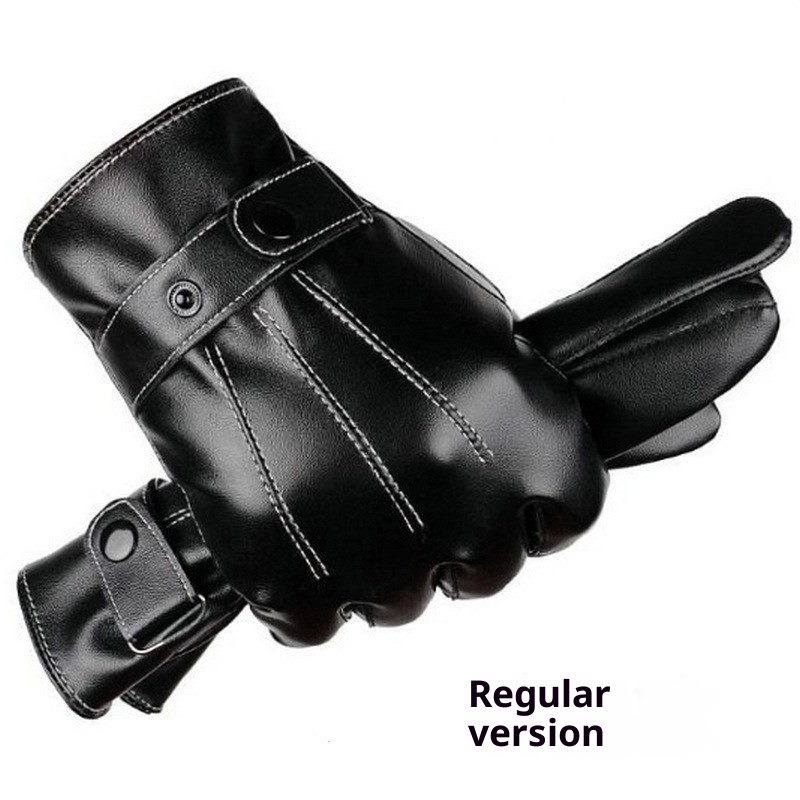 001 Warm Touchscreen Leather For Men Winter Outdoor Windproof Cold-Proof Cycling Fleece-Lined Thickened Motorcycle Gloves_voghion.com