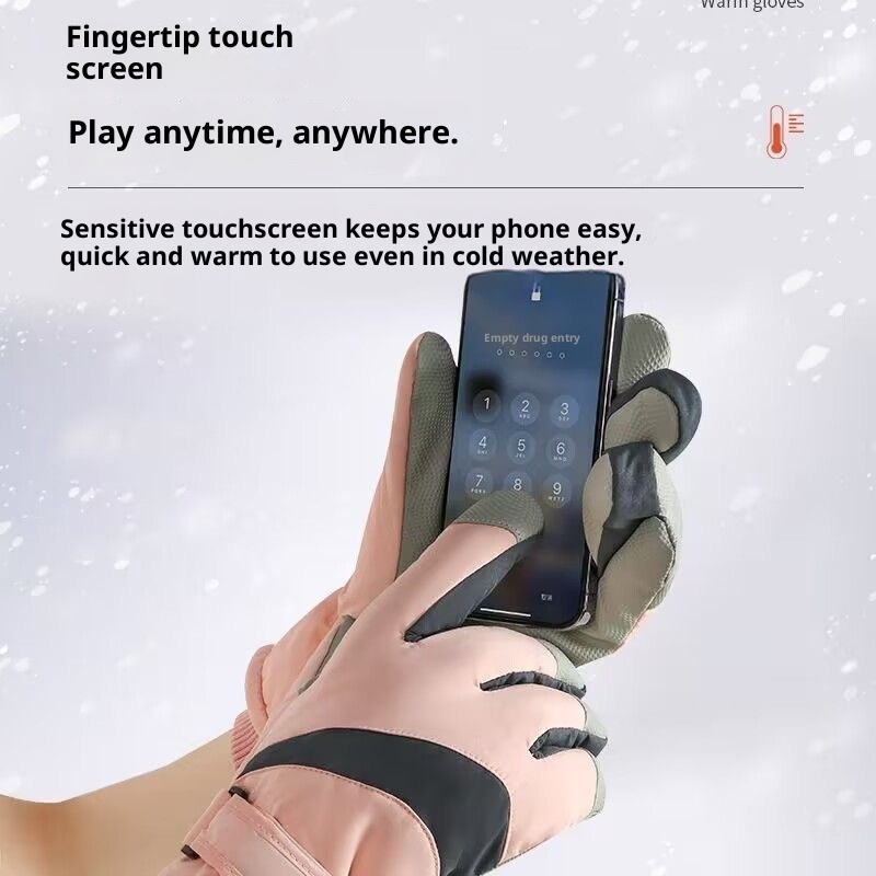 001 Herren Winter-Skihandschuhe mit Touchscreen, wasserdicht, winddicht, warm, mit Fleece gefüttert, kältebeständig, für Outdoor-Aktivitäten wie Radfahren und Bergsteigen_voghion.com