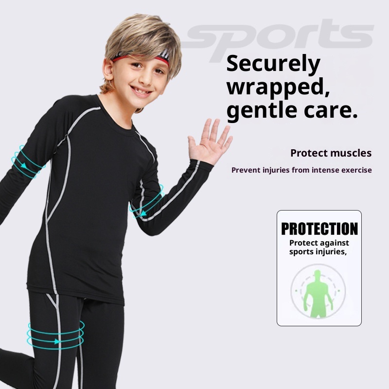 Combinaison de compression pour enfants, séchage rapide, sous-vêtement de sport automne-hiver pour garçons (basketball, football, fitness)._voghion.com