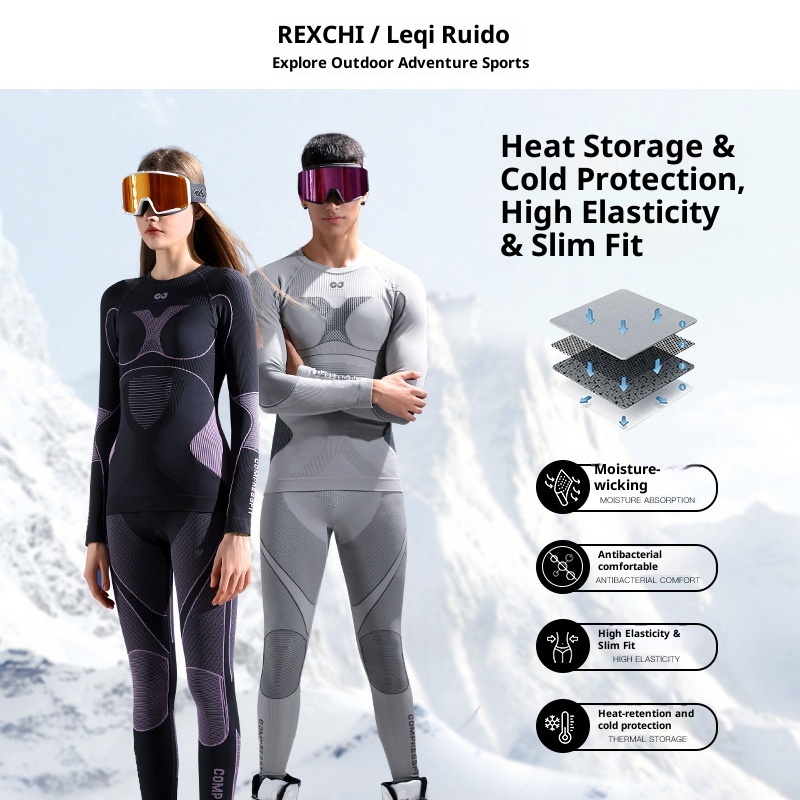 001 Outdoor-Skibekleidung, schnelltrocknend, für Damen und Herren, Schneeradfahren, schweißableitende Thermounterwäsche, Sportunterwäsche-Set_voghion.com