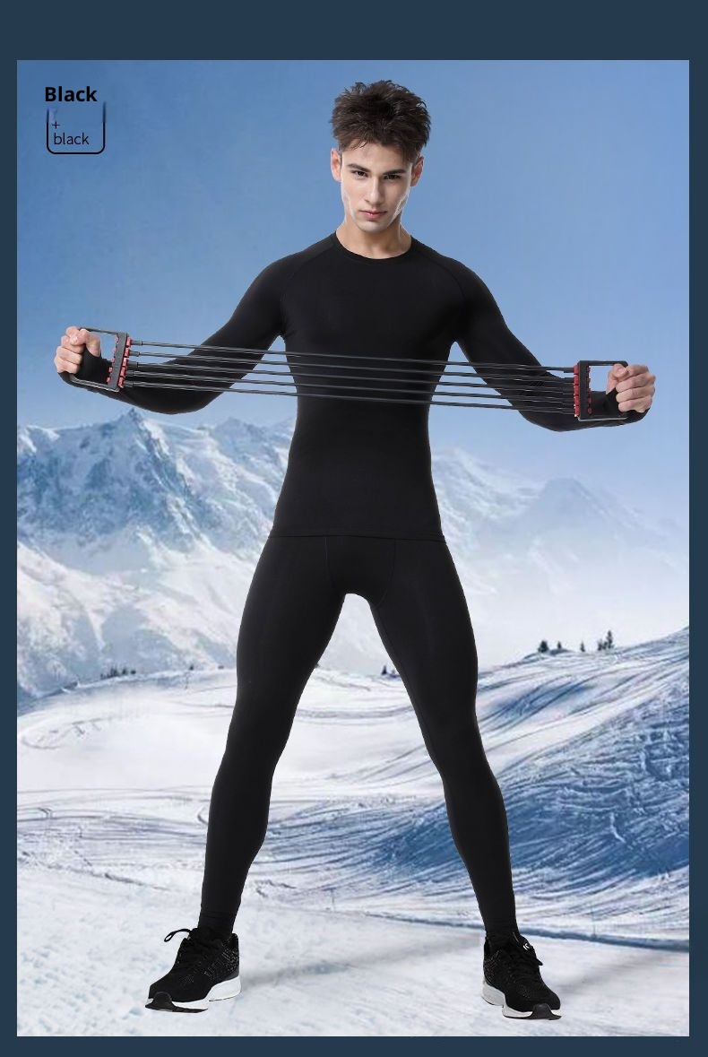 Conjunto térmico de esquí para hombre de secado rápido, ajustado, para correr y hacer deporte. Incluye camiseta interior térmica, forro polar y camiseta de forro polar para actividades al aire libre. Ideal para exportación._voghion.com