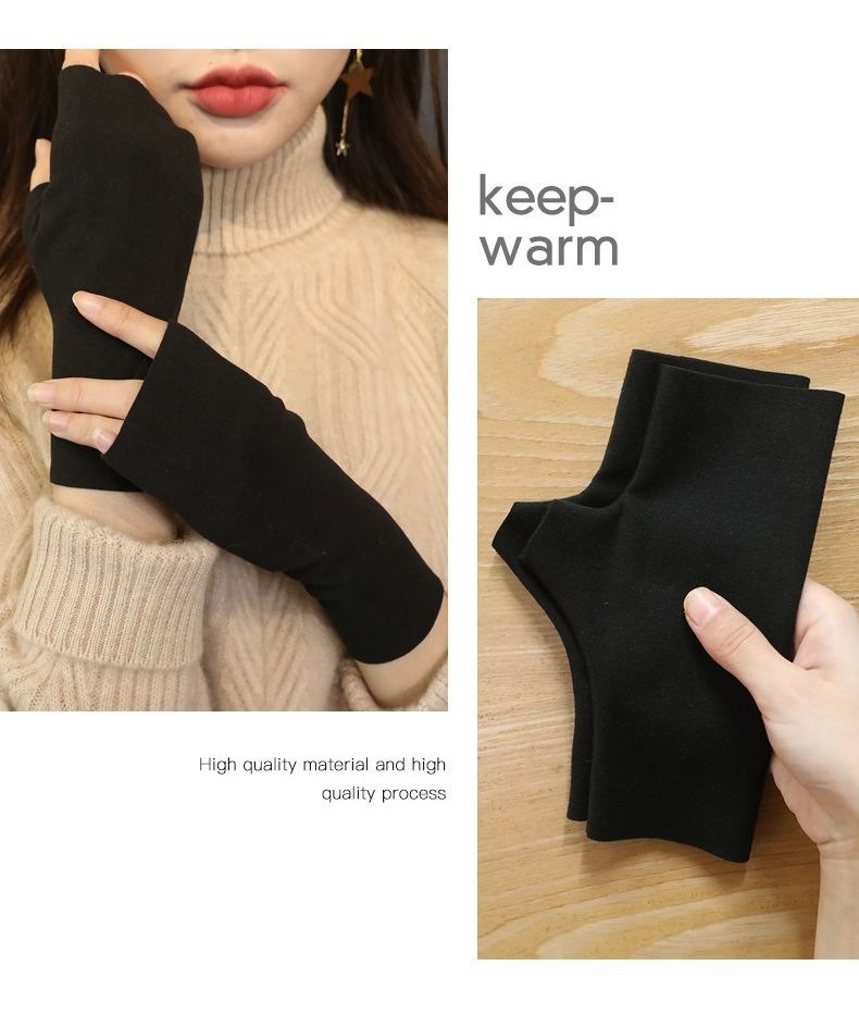 001 De Rong Thermal Half Flexible Writing Full Finger Gloves With Pocket Unisex Self-Heating Wrist Guard_voghion.com