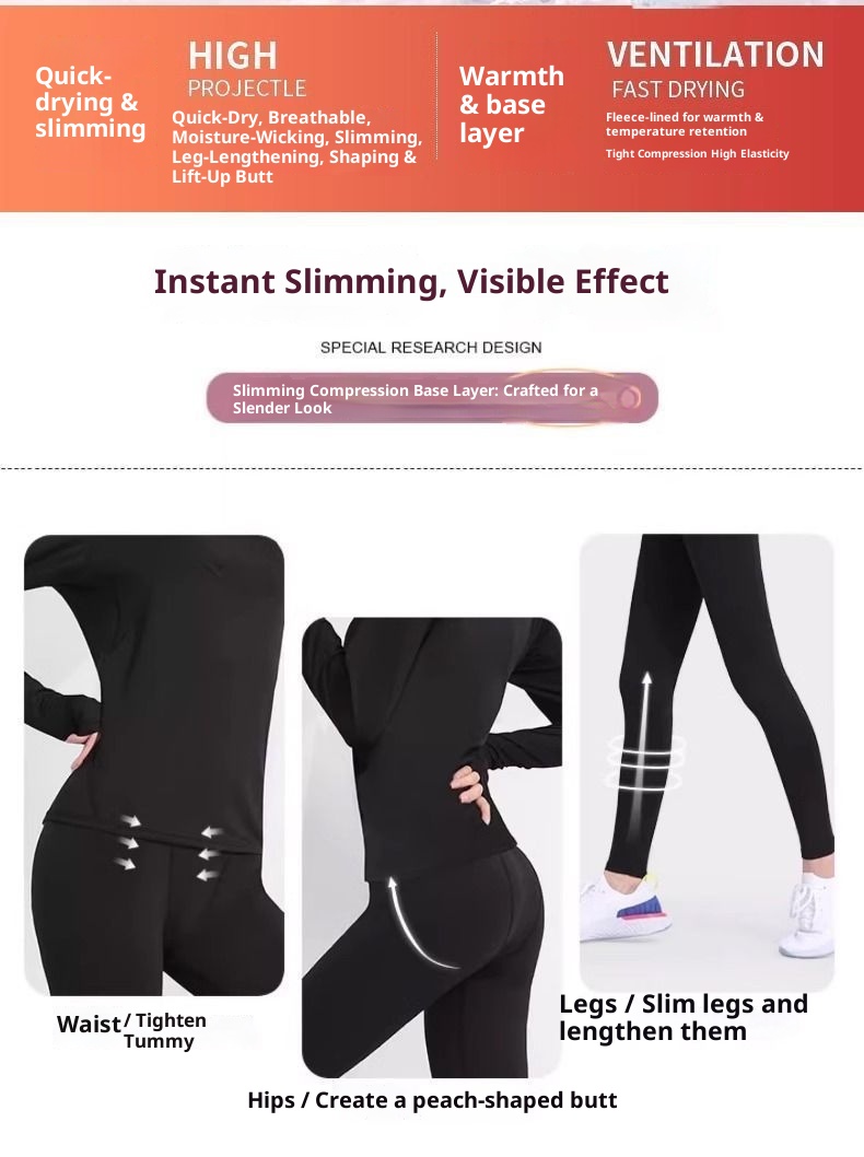 001 Quick-Dry Women's Ski Thermal Underwear Winter Fleece Outdoor Hiking Base Layer Long Sleeve Running Sports Set_voghion.com