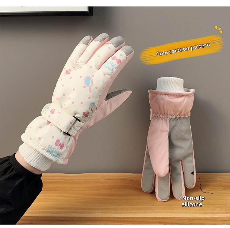 001 Warm Cute Bear Ski Gloves For Women Winter Outdoor Cycling Windproof Coldproof Fleece Lined Thickened Free Shipping_voghion.com