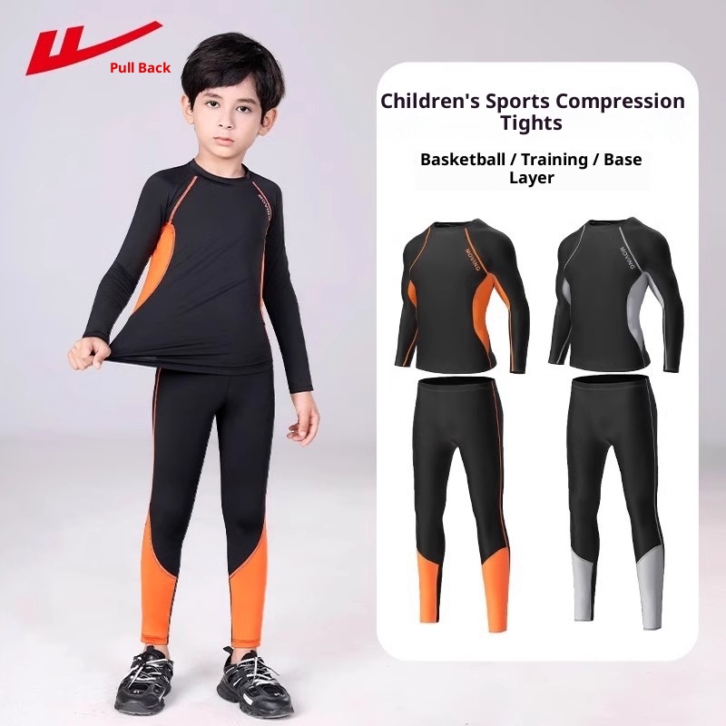 Conjunto de treino infantil de compressão Warrior 001 para outono e inverno, ideal para basquetebol e futebol. Secagem rápida._voghion.com