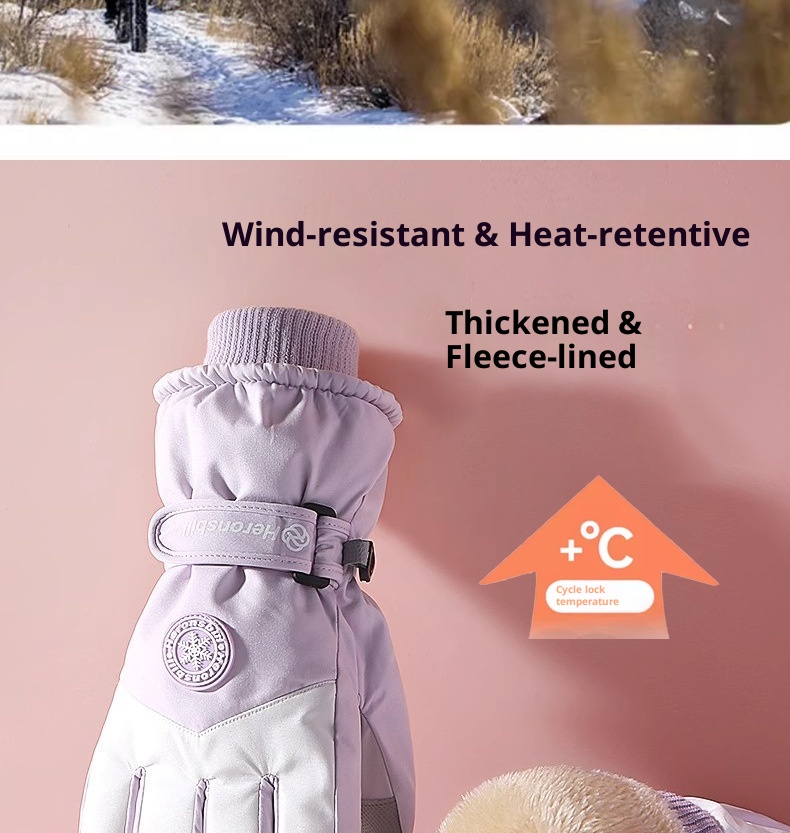 001 Winter Ski Warm Fleece Lined Thickened Waterproof Windproof Touchscreen Curved Finger Outdoor Cycling Riding Gloves_voghion.com
